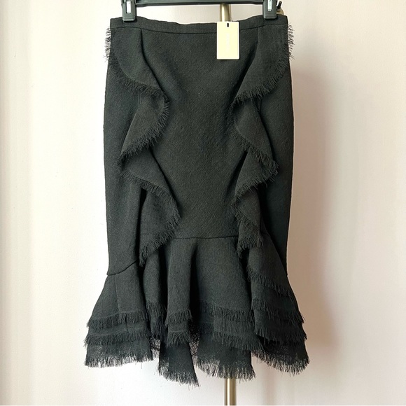 Jason Wu NWT Textured Ruffle Mermaid Black Midi Skirt